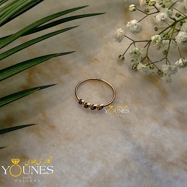 انگشتر چهار نگین بنفش بیضی طلا